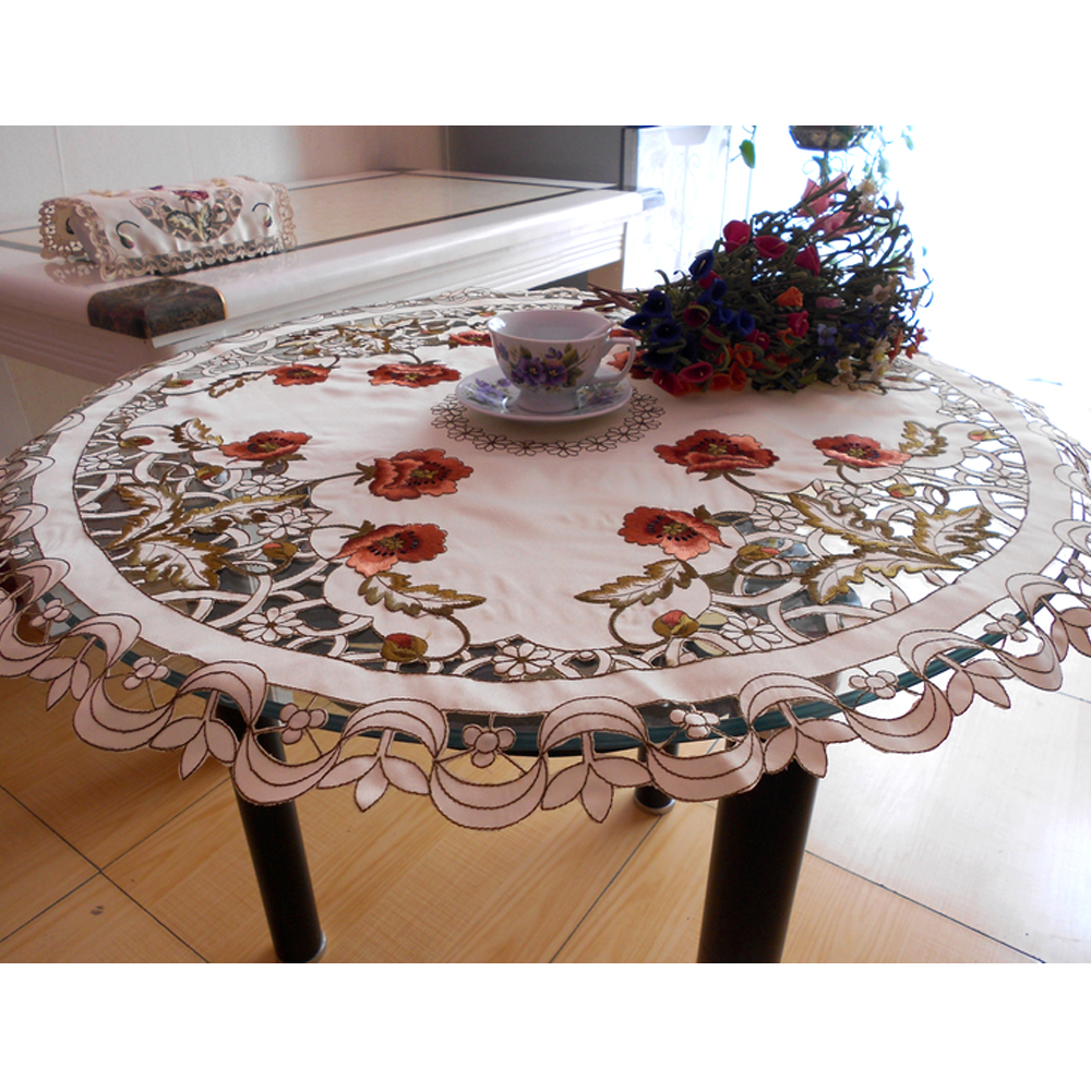 yazi Peony Flower Embroidered Fabric Round Tablecloth 33 Inches Valentine's Day Gift - Image 3