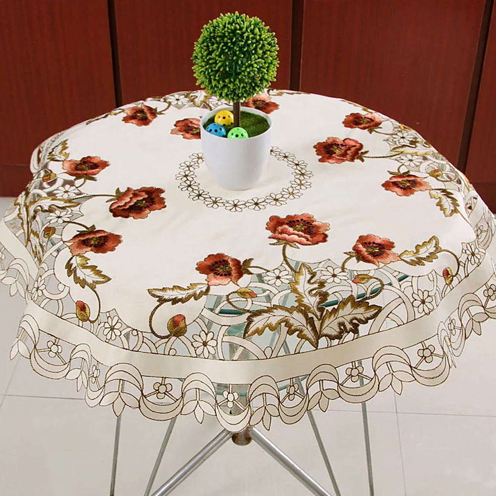 yazi Peony Flower Embroidered Fabric Round Tablecloth 33 Inches Valentine's Day Gift - Image 4