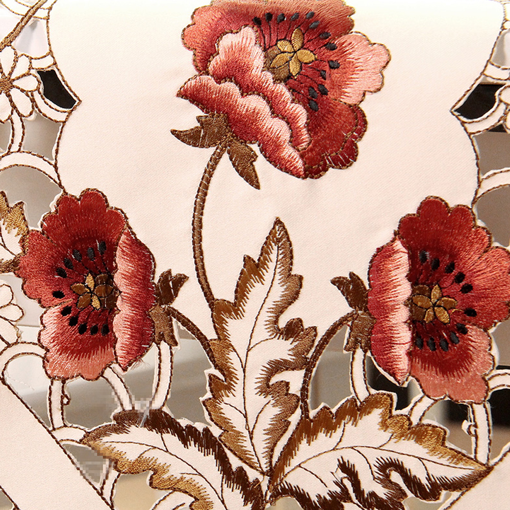 yazi Peony Flower Embroidered Fabric Cutwork Round Tablecloth,59 Inches Christmas and Thanksgiving Tablecloth - Image 2