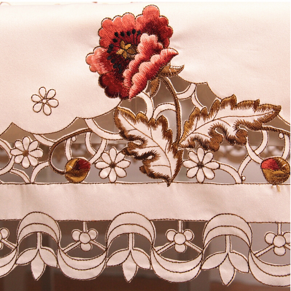 yazi Peony Flower Embroidered Fabric Cutwork Round Tablecloth,59 Inches Christmas and Thanksgiving Tablecloth - Image 3