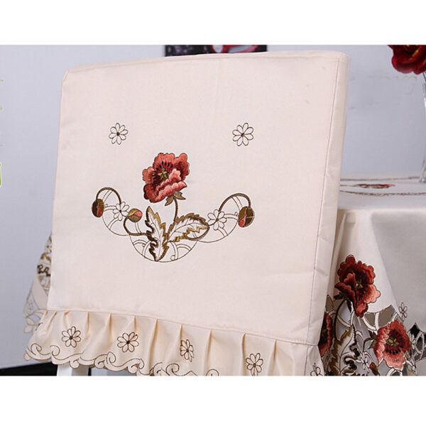 yazi Peony Flower Embroidered Fabric Cutwork Dining Chair Cover,18-Inch Beige