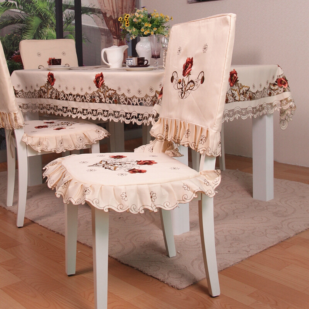 yazi Peony Flower Embroidered Fabric Cutwork Dining Chair Pad Seat Cover,Set of 2 - Image 2