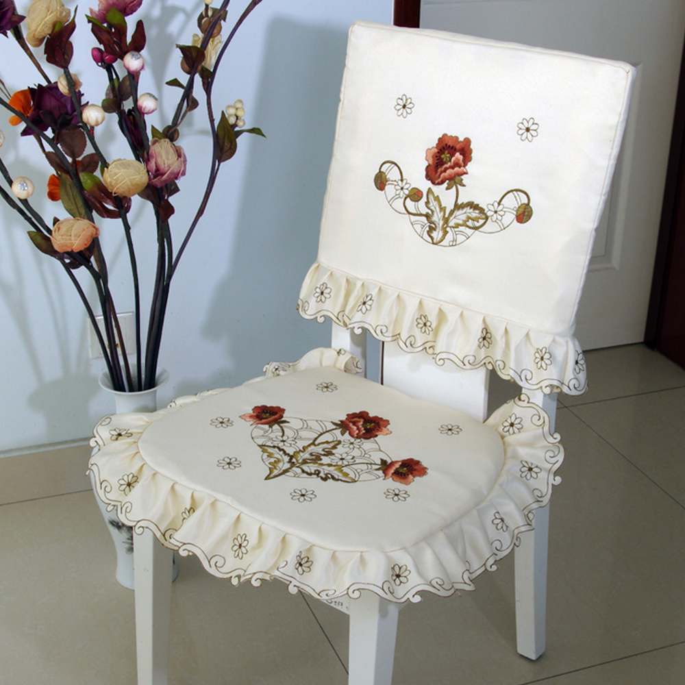 yazi Peony Flower Embroidered Fabric Cutwork Dining Chair Pad Seat Cover,Set of 2 - Image 3