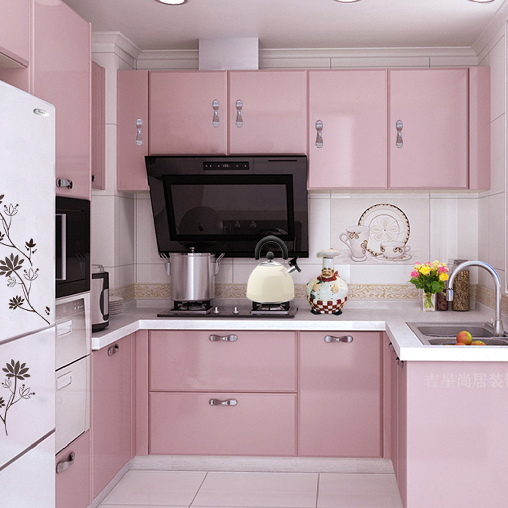 yazi Gloss Self Adhesive Vinyl Kitchen Cupboard Door Cover Drawer Wardrobe Contact Paper,24x98 Inch,Pink