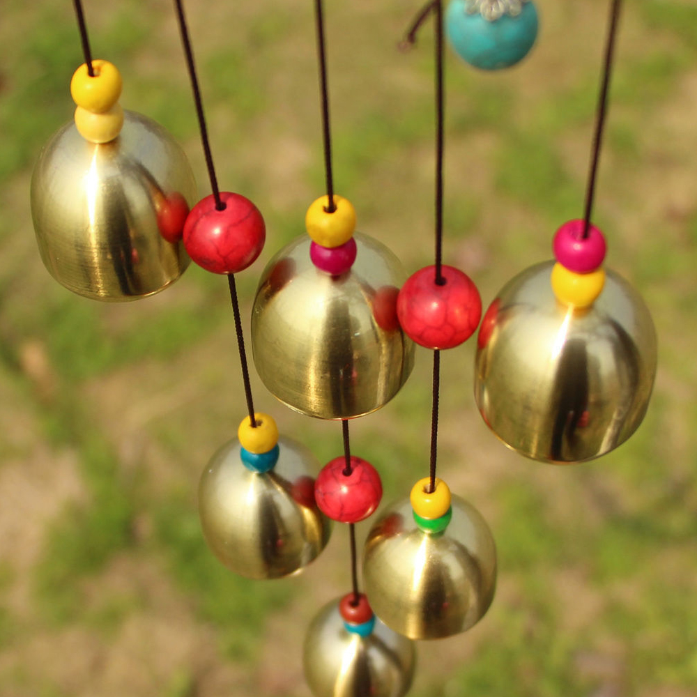 yazi Exotic Outdoor Wind Chimes Elephant Copper 6 Bells Chinese Knot Turquoise Beads Wind Noisemaker - Image 3