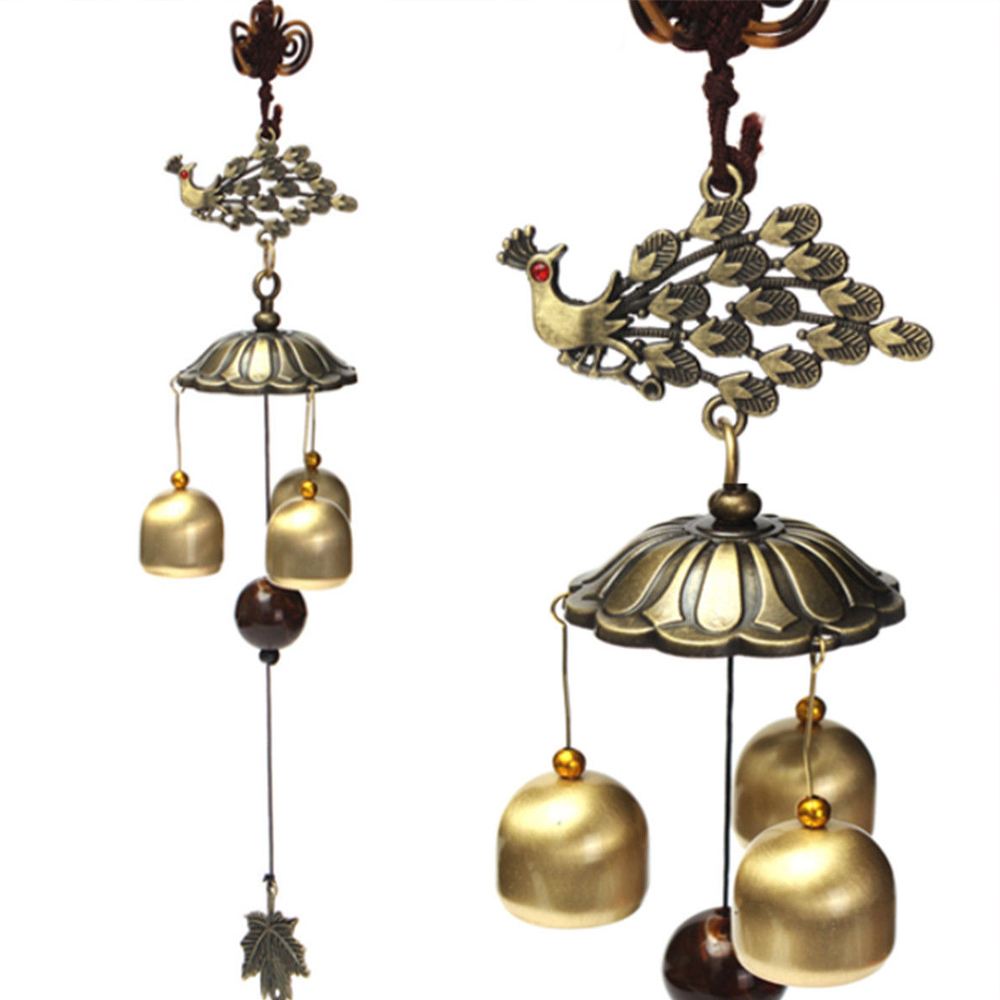 yazi Antique Peacock Copper 3 Bells Lucky Wind Chimes Outdoor Home Decoration Valentine's Day Gift - Image 11