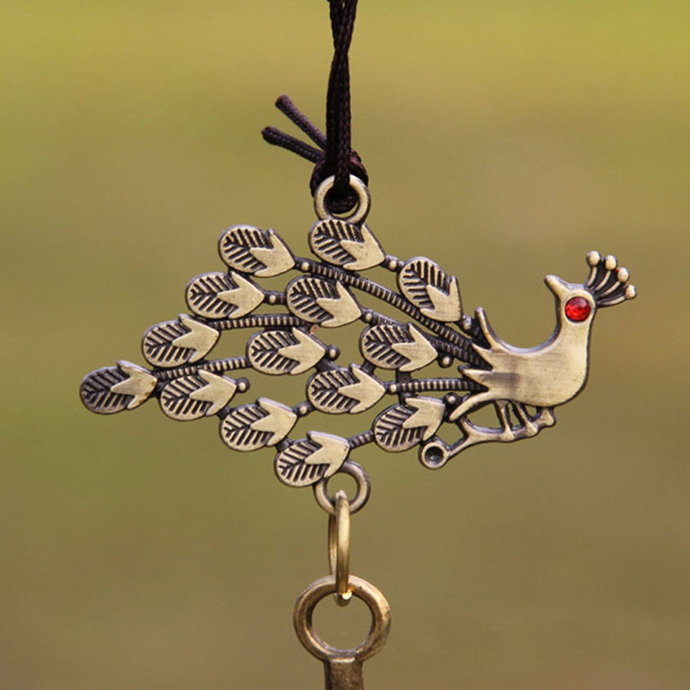 yazi Antique Peacock Copper 3 Bells Lucky Wind Chimes Outdoor Home Decoration Valentine's Day Gift - Image 4