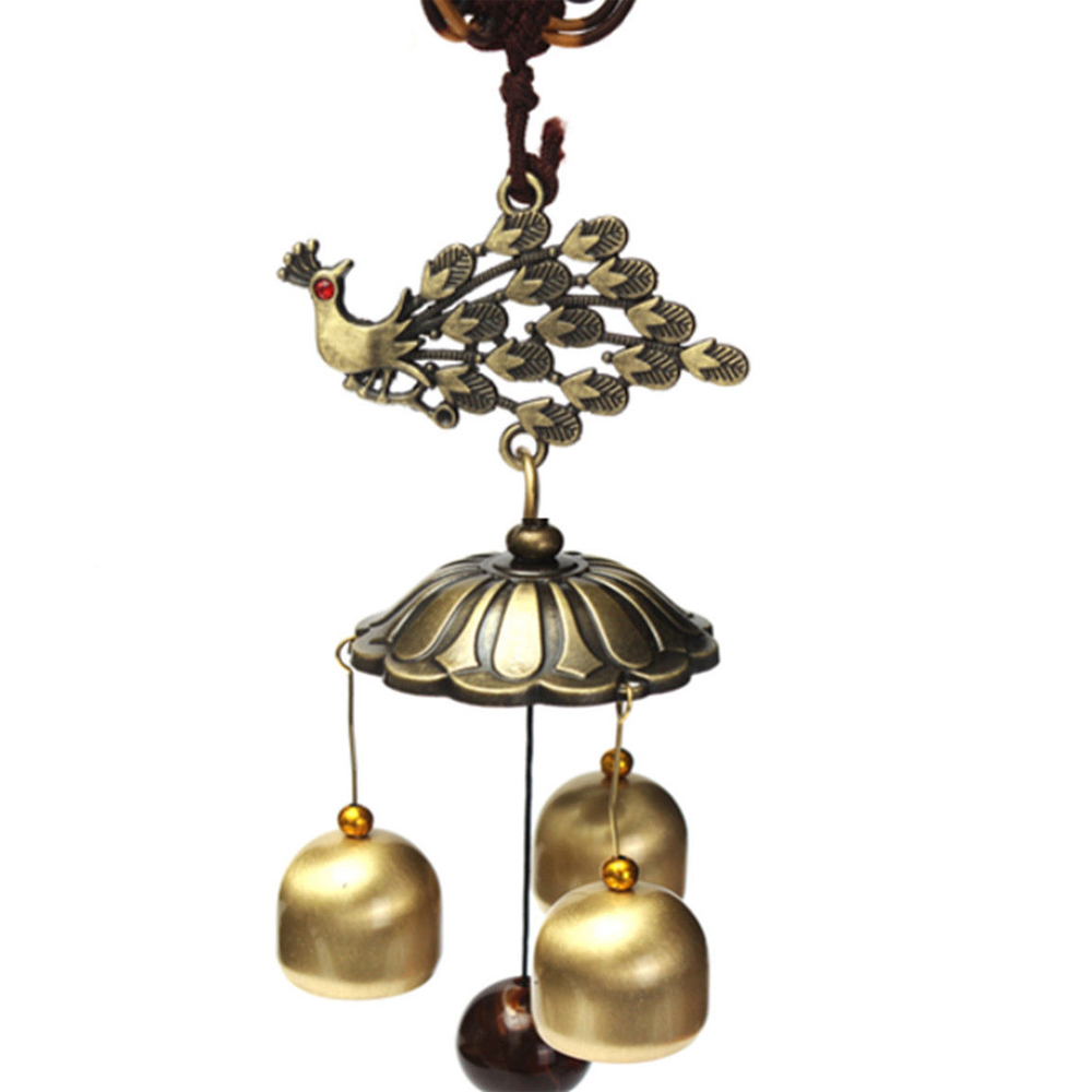 yazi Antique Peacock Copper 3 Bells Lucky Wind Chimes Outdoor Home Decoration Valentine's Day Gift - Image 5