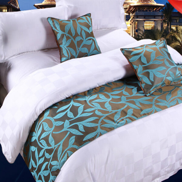 yazi Luxury Bedding Runner Cotton Decorative Bed End Scarf for Bedroom Hotel Wedding Room Acacia Leaf 19x94 Inch