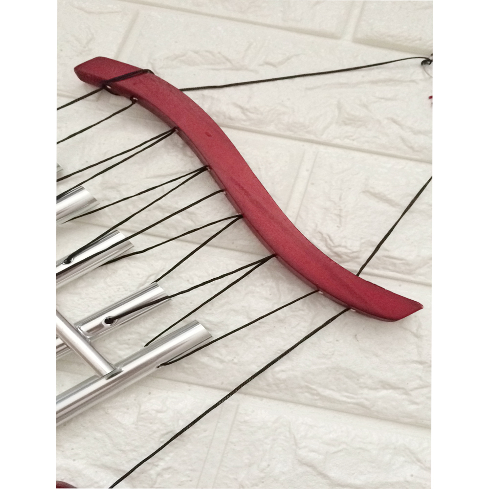 yazi Windbell Wind Chime Collection Red Wood 5 Metallic Tubes Heart Gift - Image 4