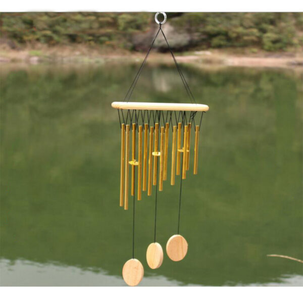 yazi Wood Stock Windchime 14 Aluminium Tube Gold Indoor Outdoor Decorative