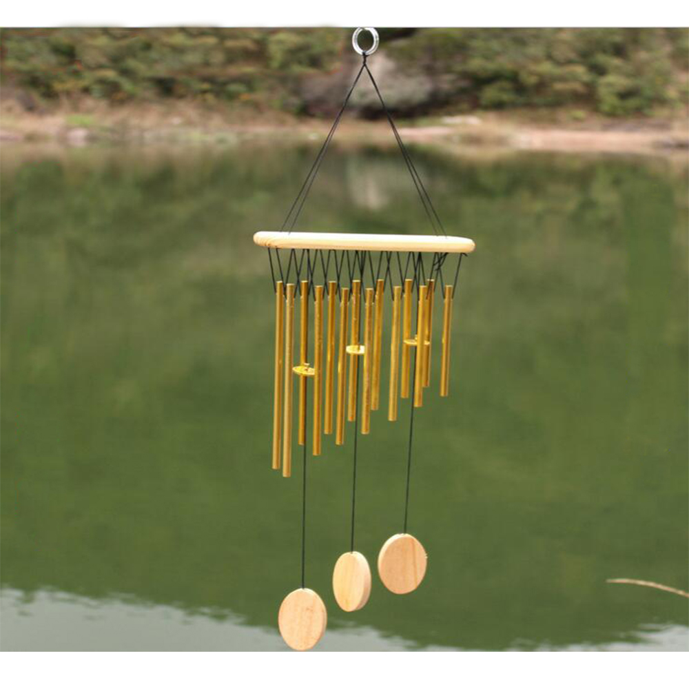 yazi Wood Stock Windchime 14 Aluminium Tube Gold Indoor Outdoor Decorative