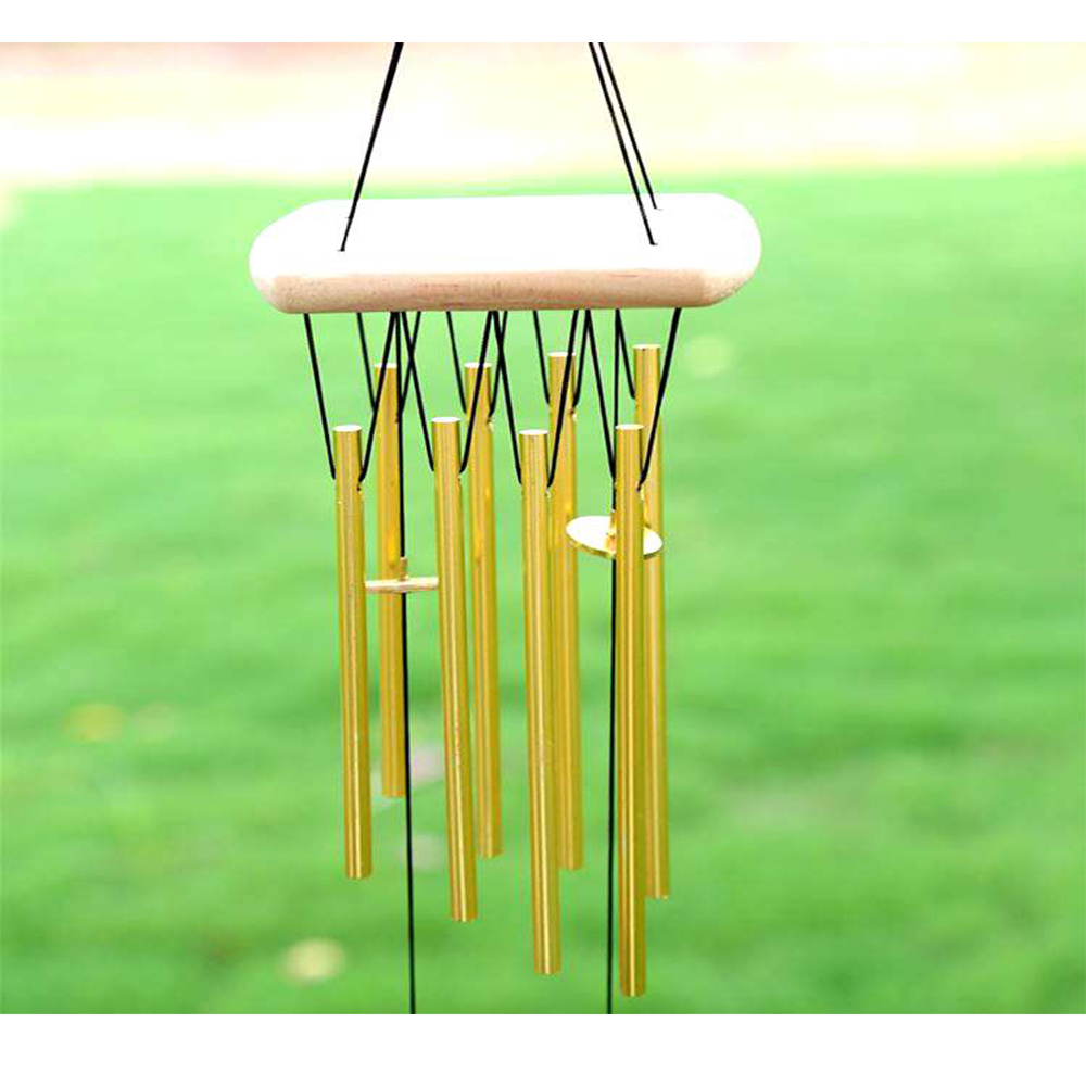 yazi Wood Stock Windchime 14 Aluminium Tube Gold Indoor Outdoor Decorative - Image 3