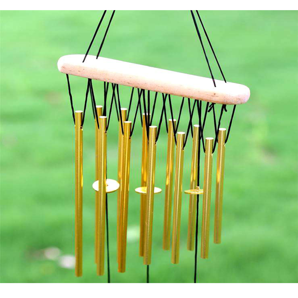 yazi Wood Stock Windchime 14 Aluminium Tube Gold Indoor Outdoor Decorative - Image 4