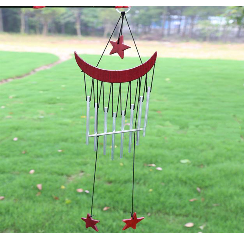yazi Chimes Red Wood Stock Windchime 8 Tube Moon Star - Image 2