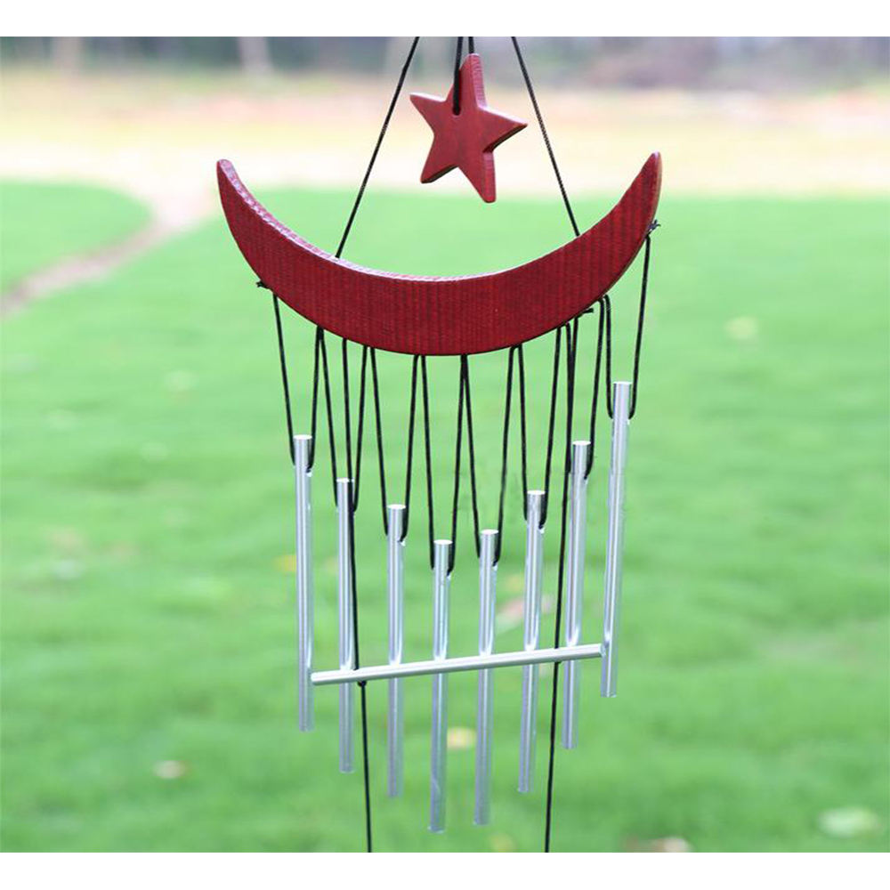 yazi Chimes Red Wood Stock Windchime 8 Tube Moon Star - Image 3