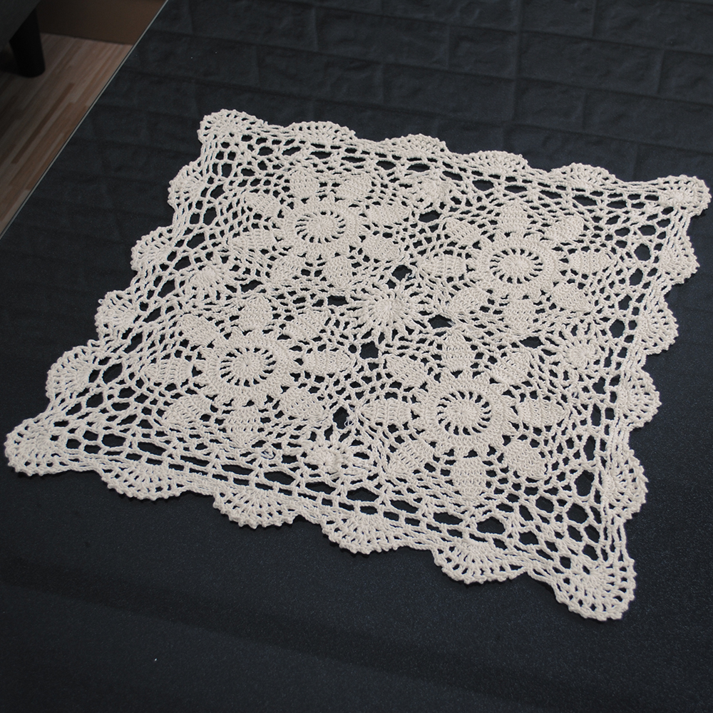 yazi Tablecloths Crochet Square Table Cover Lace Table Covering Doilies for Furniture Décor Beige Color 15.7inch - Image 2
