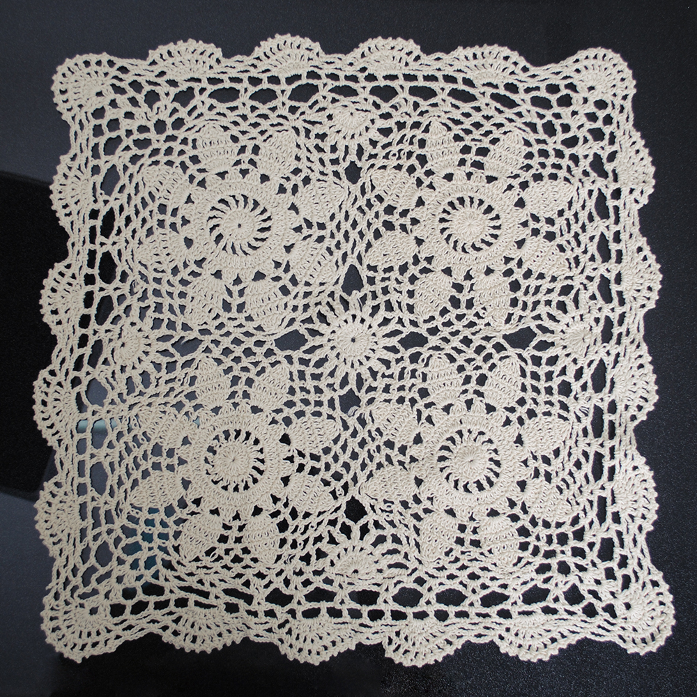 yazi Tablecloths Crochet Square Table Cover Lace Table Covering Doilies for Furniture Décor Beige Color 15.7inch - Image 3
