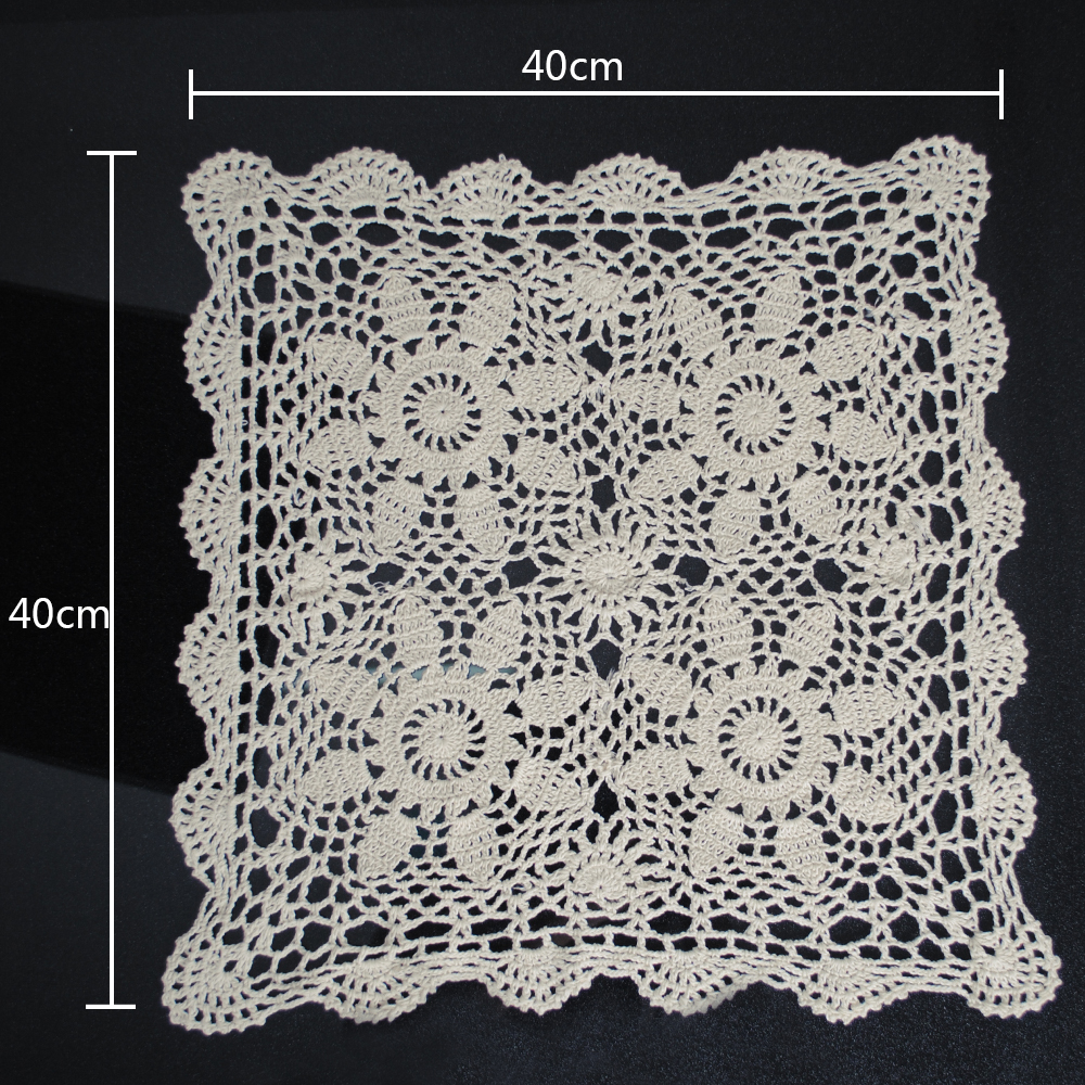 yazi Tablecloths Crochet Square Table Cover Lace Table Covering Doilies for Furniture Décor Beige Color 15.7inch - Image 8